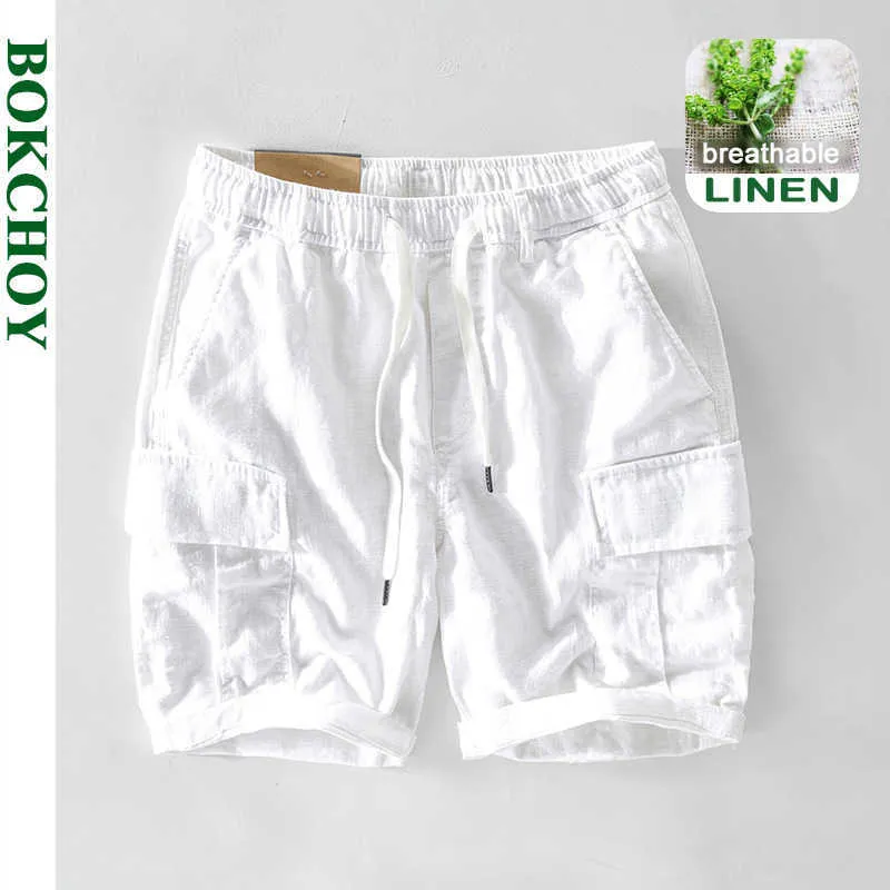 Summer Men Casual Multi-Kieszonkowe szorty lniane GA-T116 210714