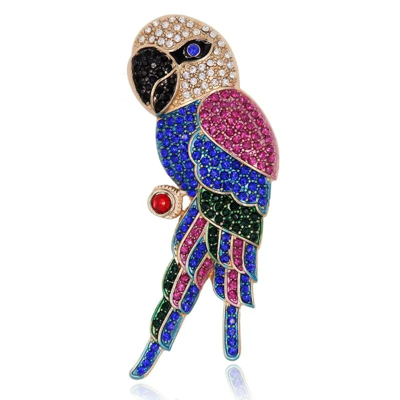 Pins, Brooches Parrot Brooch Pin Crystal Rhinestone Metal Animal Bird Women Fashion Jewelry Garment Accessory