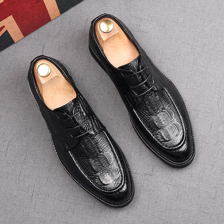 Fashion Men Dress Shoes Sexy Crocodile pattern barber Quinceanera Leather Luxury gentleman Groom core Used for Wedding Oxford Footwear