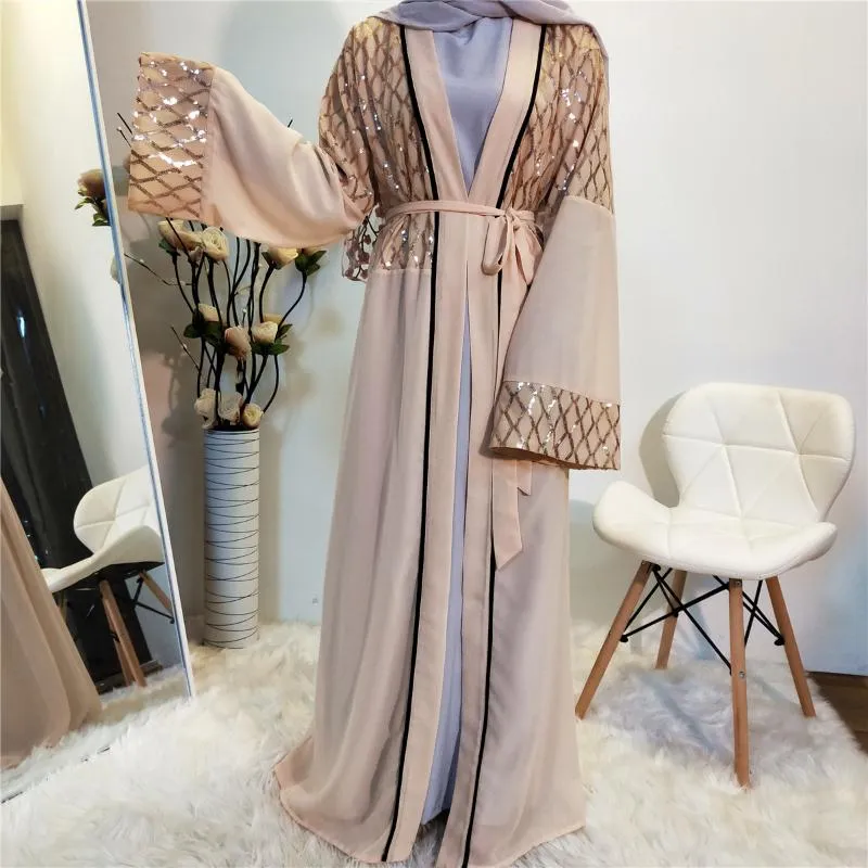 Ethnic Clothing Ramadan Muslim Open Abaya Kimono Femme Musulmane Sequin Abayas For Women Dubai Kaftan Hijab Dress Islam Djellaba