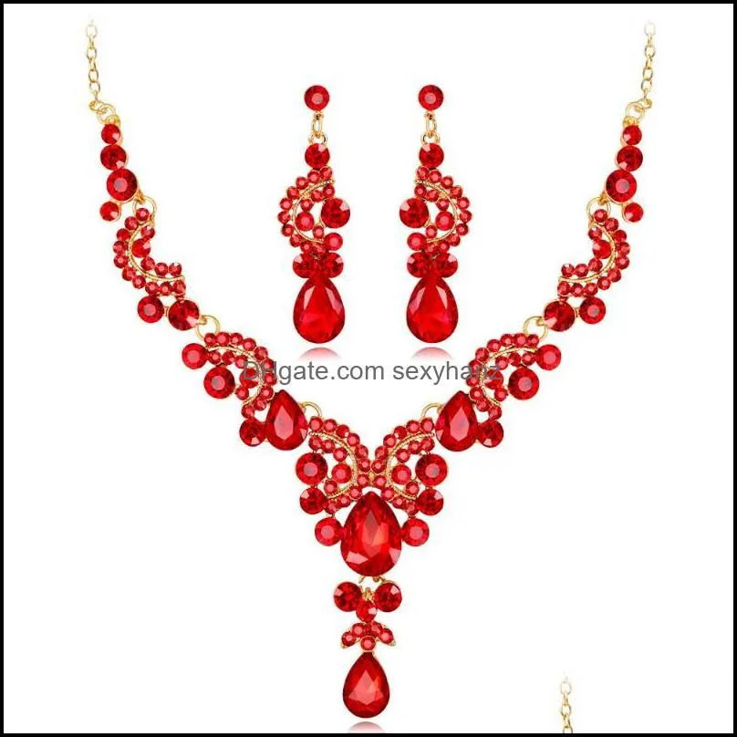 Earrings & Necklace Selling European And American Retro Set Two-piece Fashion High-end Crystal Women Jewelry