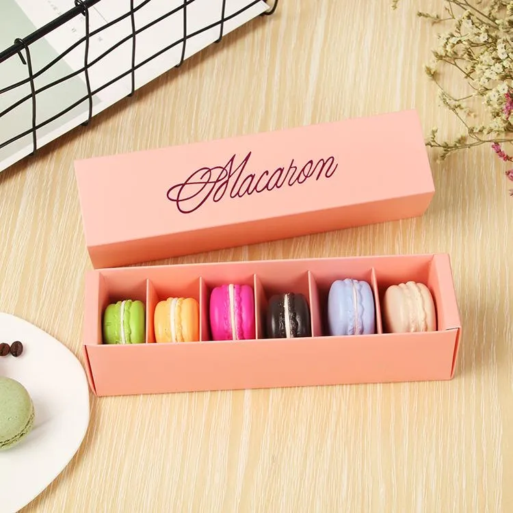 6 Grids Macaron Wrap Paper Wedding Party Gift Boxes Chocolates Cookie Packing Box DH5125