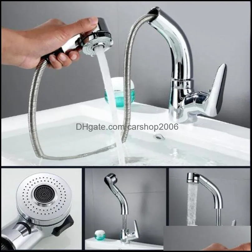 Bathroom Sink Faucets Black Pull Out Kitchen Faucet Single Handle And Cold Water Tap Hole Swivel Sprayer Mixer Tap1