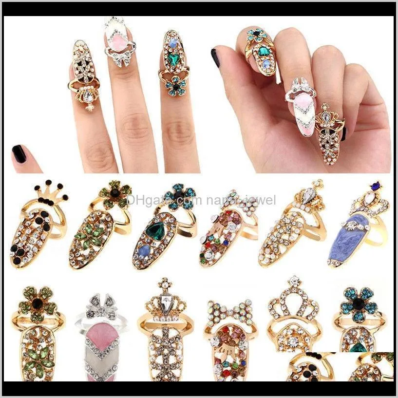 Andra tillbehör släpp leverans 2021 nyhet bowknot ring charm krona blommor kristall nagel ringar för kvinnor dam strass nagel p