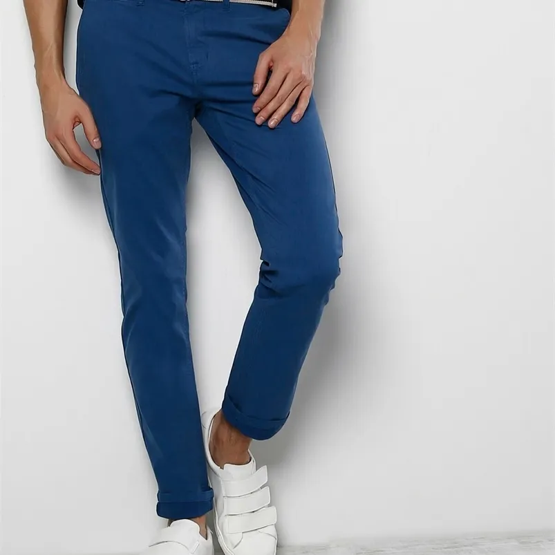 Colins Men Slim Fit Blue Pants Mäns Byxor Byxor Byxor För Män Byxor, CL10283 210715