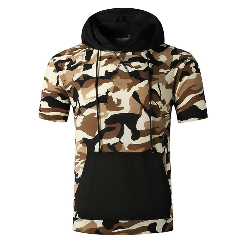 Camouflage T Shirt Hommes Workout Casual Muscle Gym Patchwork T Shirts Hommes À Capuche Surdimensionné Hip Hop Tee Shirt D'été Hipster Tops 210524