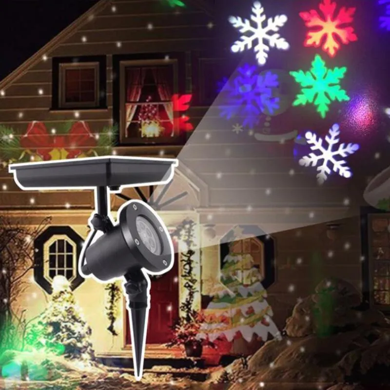パーティーデコレーション1PCSカラフルなソーラープロジェクターライトクリスマスライトアウトドアナイトテーブルランプスノーフレーク