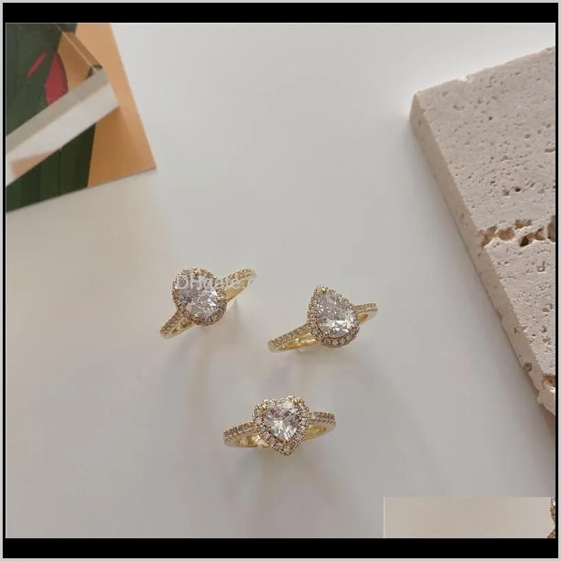 korean delicate crystal finger rings heart cubic zircon micro paved water drop open adjustable aesthetic jewelry wedding