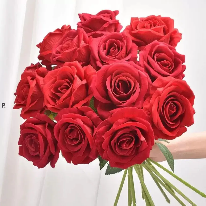 Artificial Roses Flowers Single Stem Flannel Rose Realistic For Valentine Day Wedding Bridal Shower Home Garden Decorations 28 Styles HH21-850