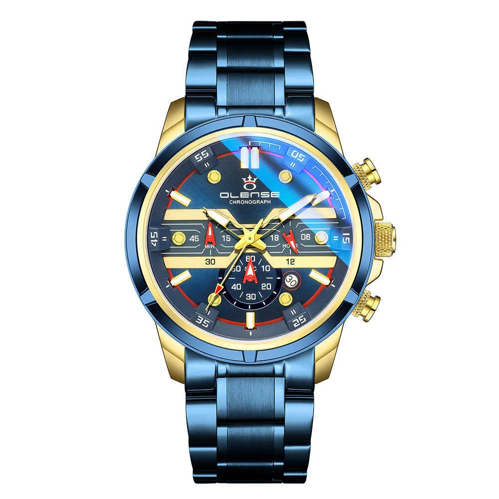 Cross-border Source Blue Light Waterproof Watch Men's Sports Multi-function Stainless Steel Brand Quartz Hine