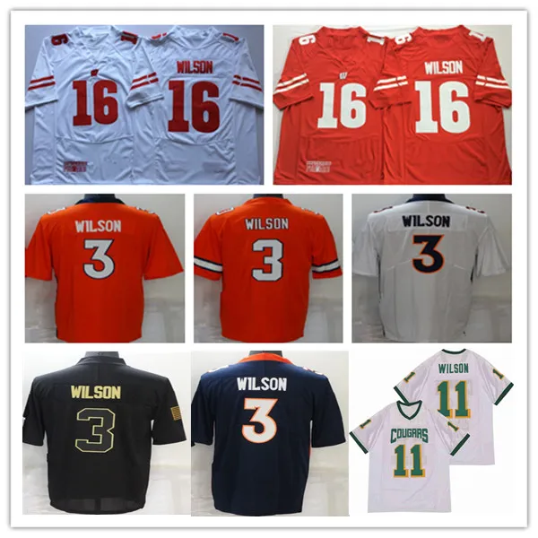 Man Football 3 Russell Wilson Jersey Orange Blue Black NCAA College 16 Wisconsin Badgers Red White High School 11 Cougars Sticthed Shirts Size S-3XL