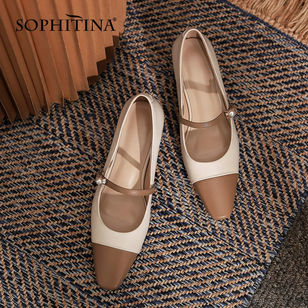 売りお値下 Sophitina純正レザー女性パンプスメアリージェーンカラーブロッキングシューズ厚いヒールクラシックススクエアトゥパール女性シューズao7 を 987 トップ Apexcontrol Com Br