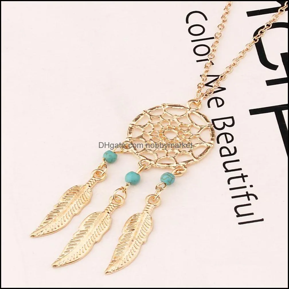 New Fashion Dreamcatcher Pendant Mandala Lotus Necklace Tassel Feather Long Sweater Chain Charm Jewelry Dream Catcher Necklace