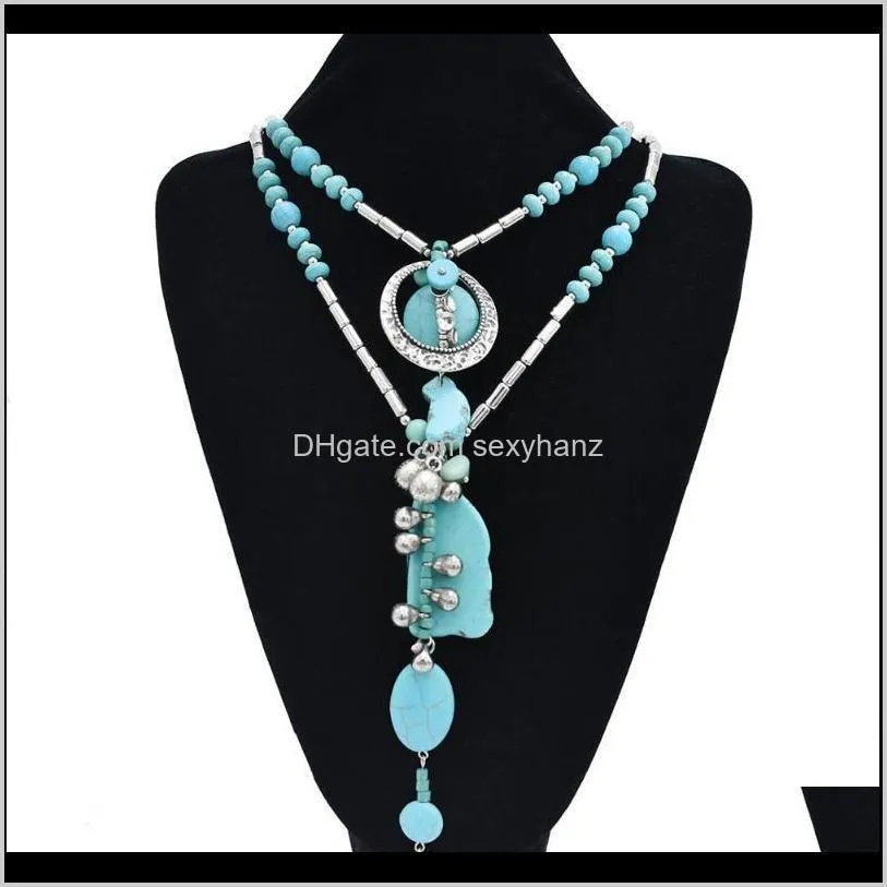 women blue stone pendant necklaces turquoises chain choker necklace classic chic bohemian tribal jewelry gift bijoux wholesale