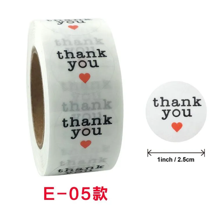 1 "2.5cm Dank u Clear Transparent Adhesive Sticker voor het bakken van het bruiloft decoratie Label 500 stks / roll