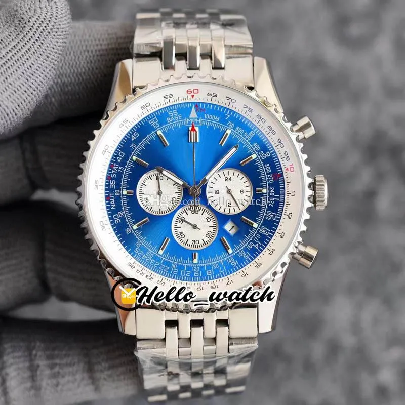 43mm B1 AB0127211 AB0121211 Giappone Quartz Chronograph Mens Guarda Blue Dial Bianco Subdia Stopwatch Bracciale in acciaio inox Orologi Hello_Watch A99A (4)