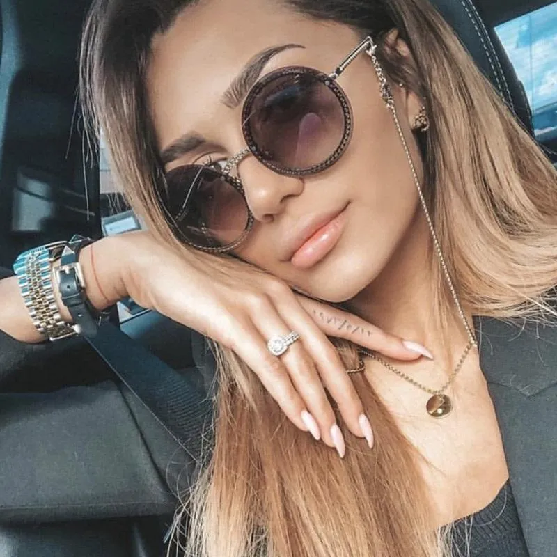 Trend Luxury Round Sunglasses Women Men Purple Shades Brand Designer Rimless Sun Glasses Pearl Chain Decoration For Female From 19 76 DHgate