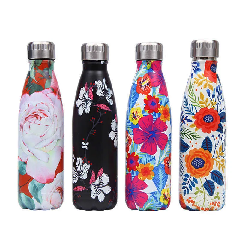 Flowers Stainless Steel Vacuum Insulated Sublimation Water Bottles Flask  Thermal Sports Chilly 500ML Double Wall Coke Direct Drinking Cup 210917  From Dou08, $16.71