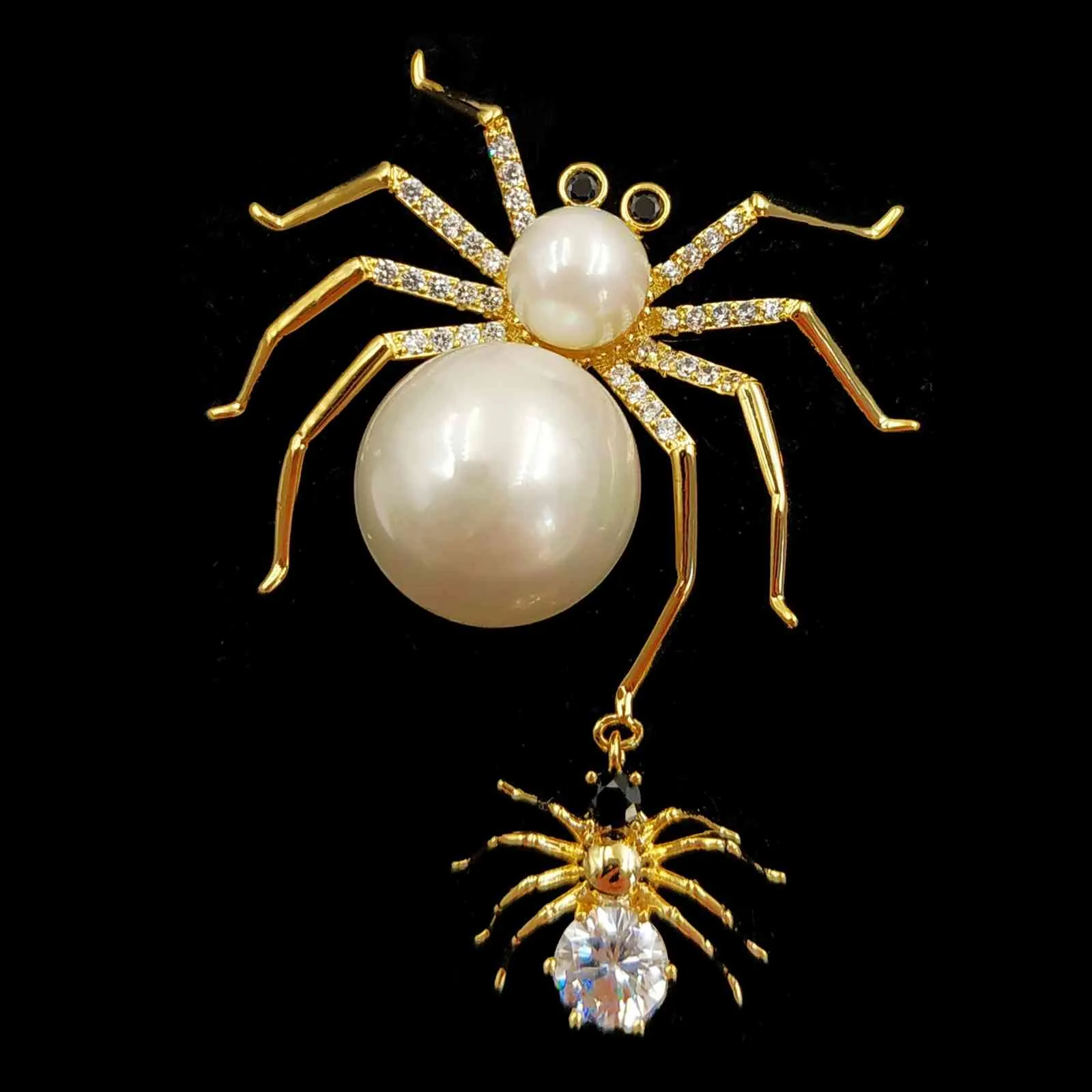 Bedövning designer svart vit pärlemor spindel brosch och stift halloween häxa kostym hatt insekt smycken