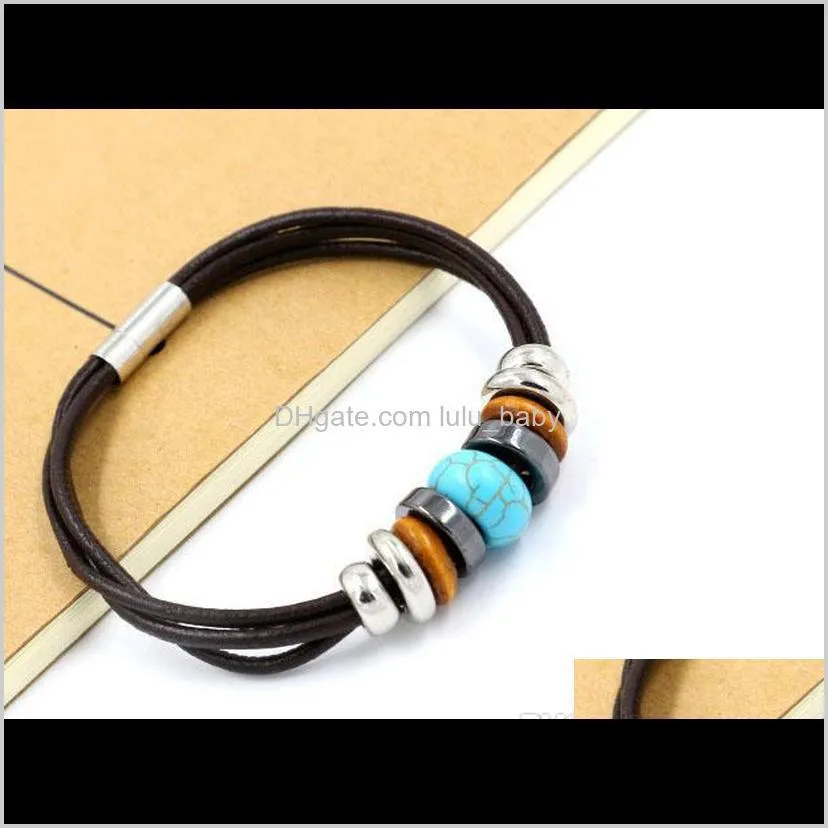 new fashion jewelry natural turquoise stone leahter bracelet bohemian beaded bracelets simple deisgn women christmas gift