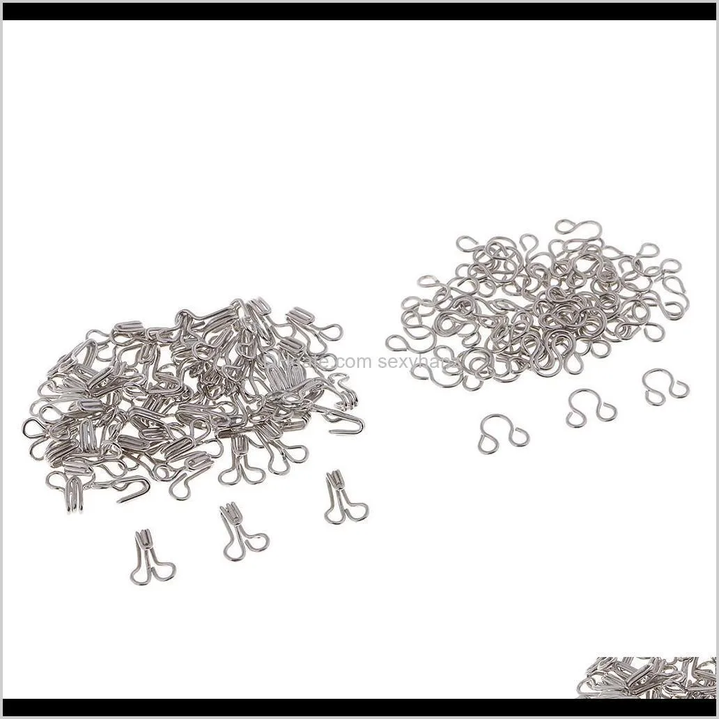 set of 100 metal hook and eye fasteners for dress skirt collar bra sew on