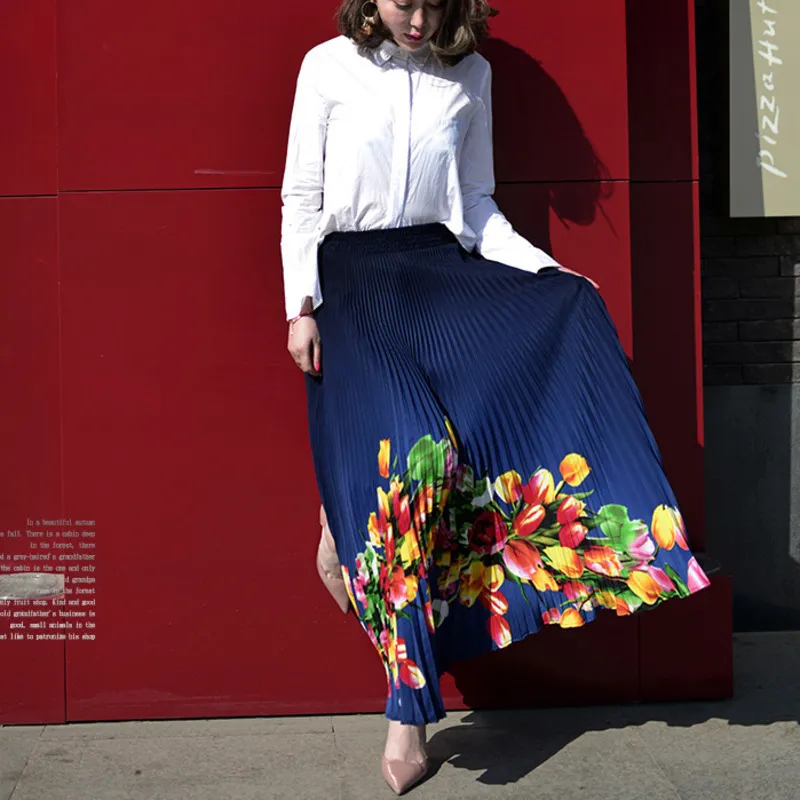 Spring-Summer Elastyczna Modna All-Amtch Spódnica Dla Kobiet Drukowana Plisowana dolna odzież QV08117 3 Kolor 210510