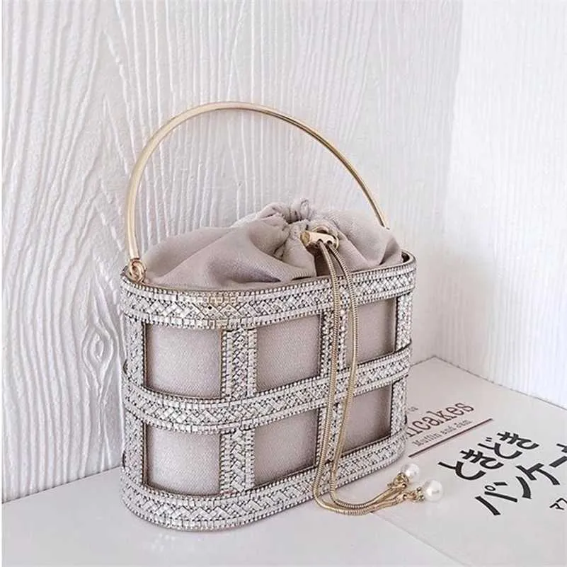 Pochette de mariage de luxe élégant diamants faits à la main évider Cage en métal sac à main sac à main de fête sac de soirée de haute qualité ZD1637 211123