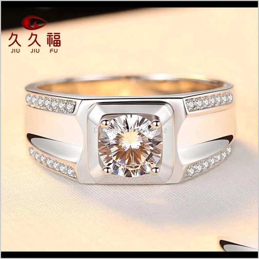 925 sterling silver fashion mosang diamond aggressive luxury double row micro inlaid big men`s ring