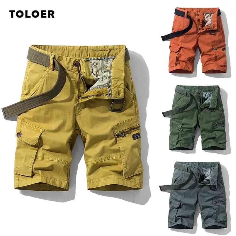 Men Cargo Shorts Cotton Spring Summer Casual Pants Camouflage Mens Denim Mid Waist Multi-pocket 210716