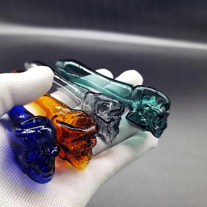 Thick Skull Glass Smoking Hand Spoon Pipe Multi-Colors Pyrex Oil Burner Pipes Length About 4 Inch Tobacco Dry Herb For Silicone Bong Bubbler
