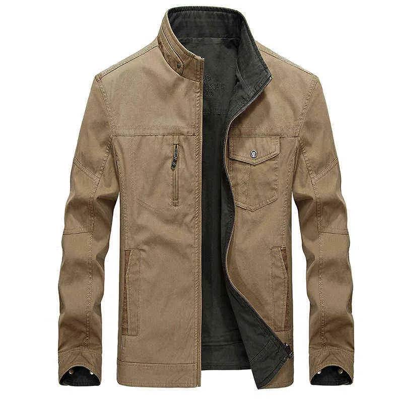 Spring Autumn Jacket Men Double Sides Wear Pure Cotton Jacket Coat Male Stand Collar Military Jacket Men Clothing Big Size L-5XL Y1109