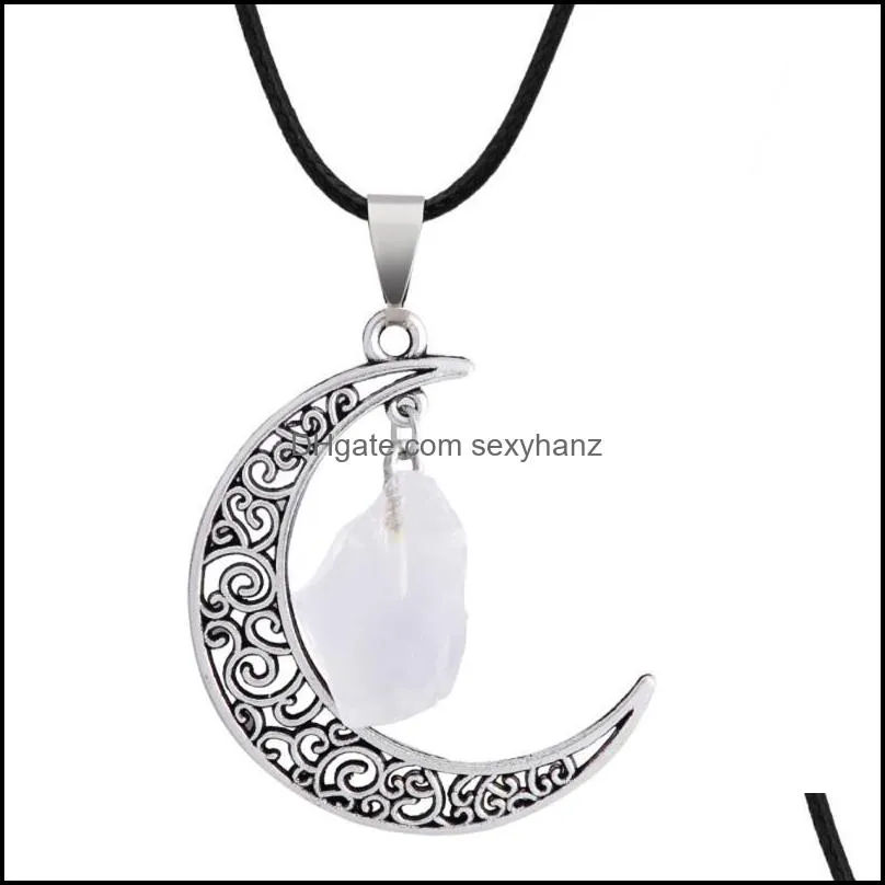 Pendant Necklaces Raw Natural Stone Necklace Amethyst Star Moon Chakra Bohemia Gift Jewelry For Women