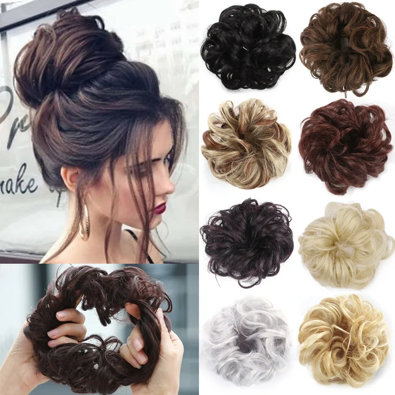 Synthetic Bun Extensions Curly Messy Bun Hair Scrunchies Elegant Chignons Wedding Hair Piece for Women and Kids
