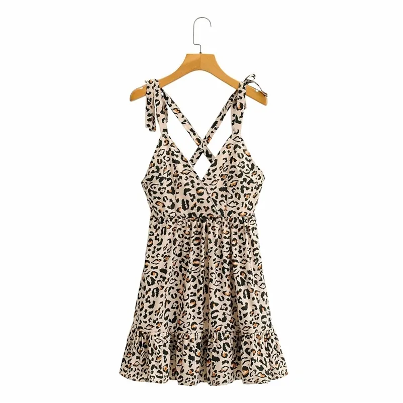 Casual Frau Slim Stretchy Leopard Spaghetti Strap Kleid Sommer Mode Damen Backless Kleider Weibliche Strand 210515