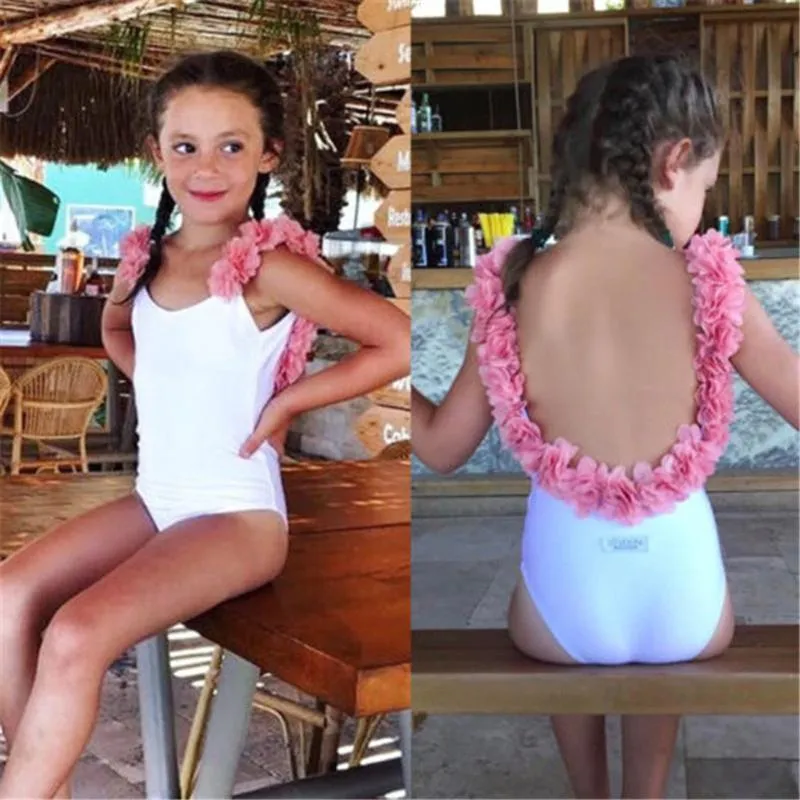 One-Pieces One Piece Swimwear Baby Girls 3d Floral Straps Bathing Suit Backless Swimsuit Swimming Children Bañador Niña