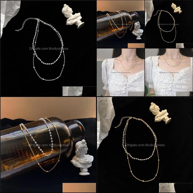 Individual Simulated-pearls Double Layers Chokers for Women Sex Beads Beautiful Short Necklace Y0309