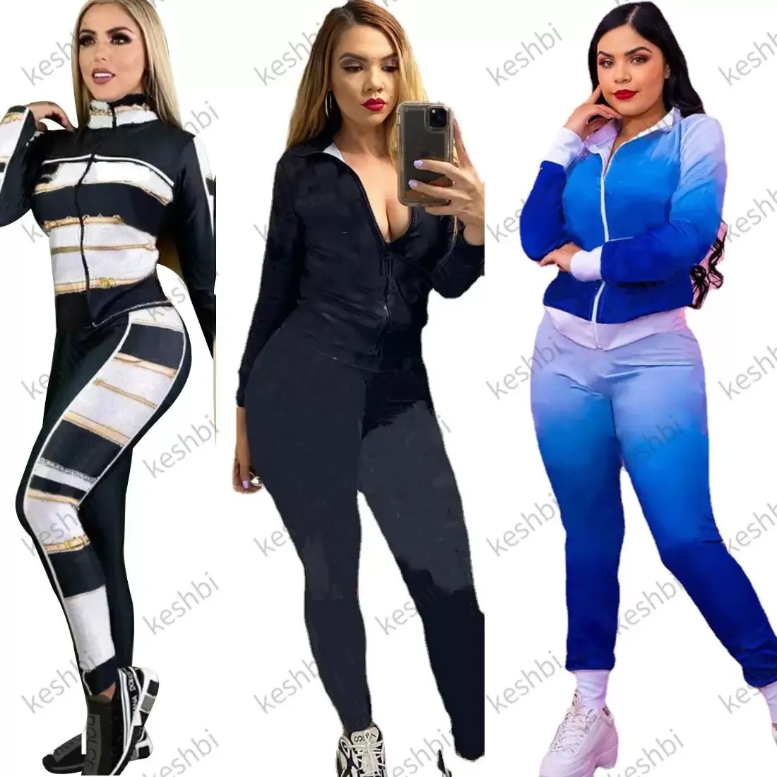 Autumn Winter Fashion Women Tracksuits Zipper Casual Jacket + Trousers Two Pieces Set Long Sleeve Tracksuits Letter Printed Jogging Suit Sportwear