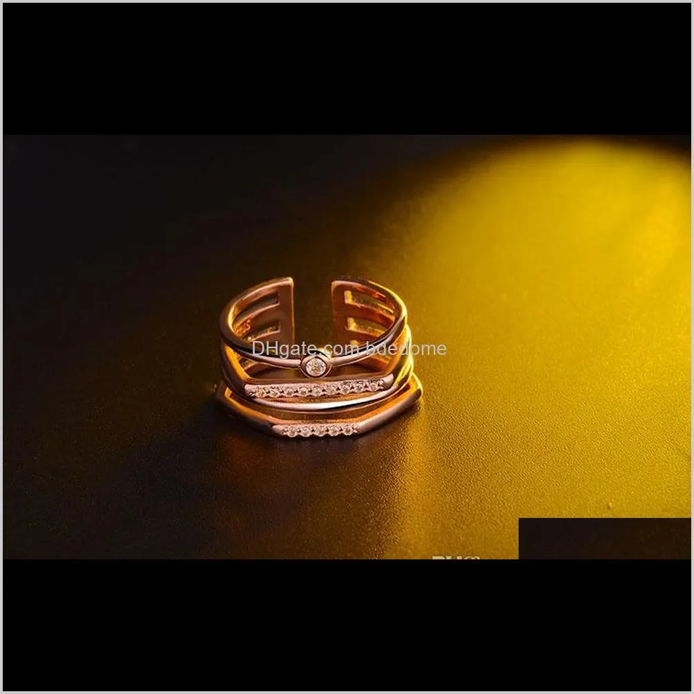 opening brass ring four layer circle 1 shape top with zircon setting imitation rhodium rose gold plated woman gift