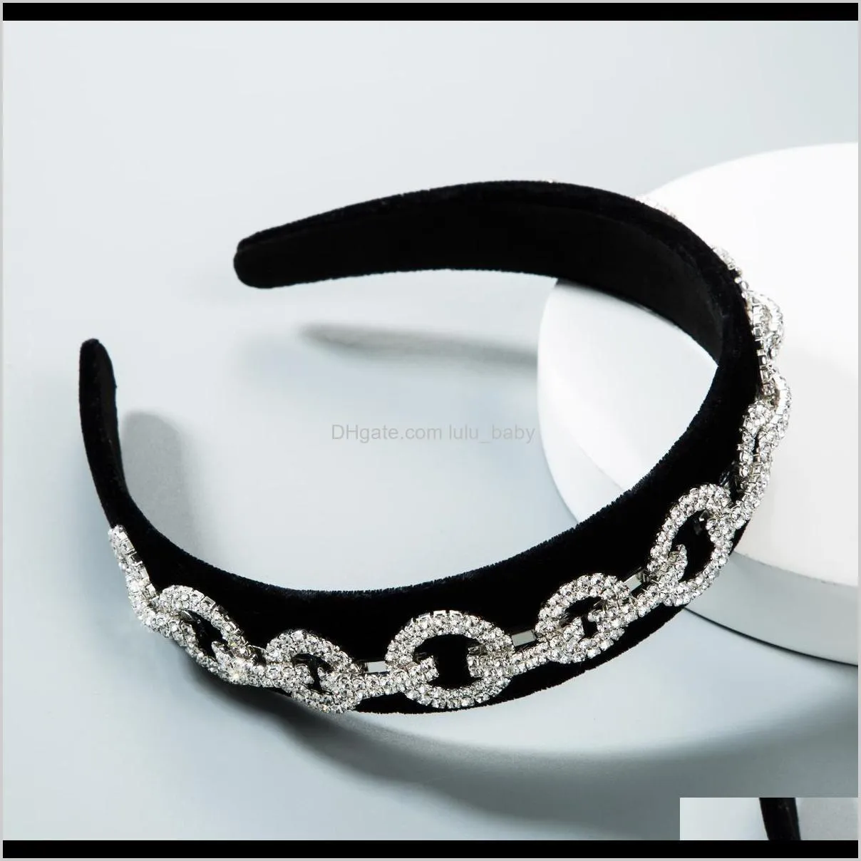 Headbands Hair Jewelry Drop Delivery 2021 Baroque Creative Trendsetter Hairband Female Full Rhinestone Super Flash Wide Edge Gold Veet Cloth