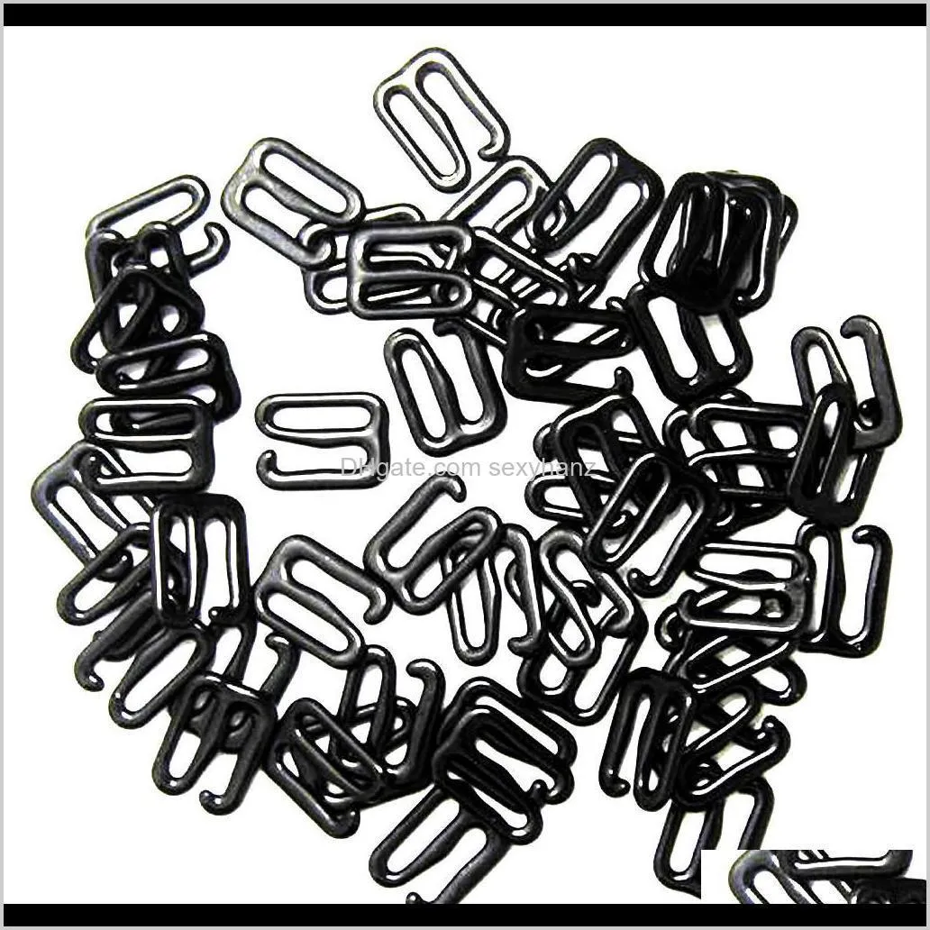 200pc metal black lingerie hardware sewing clip hook eye for bra straps 10mm