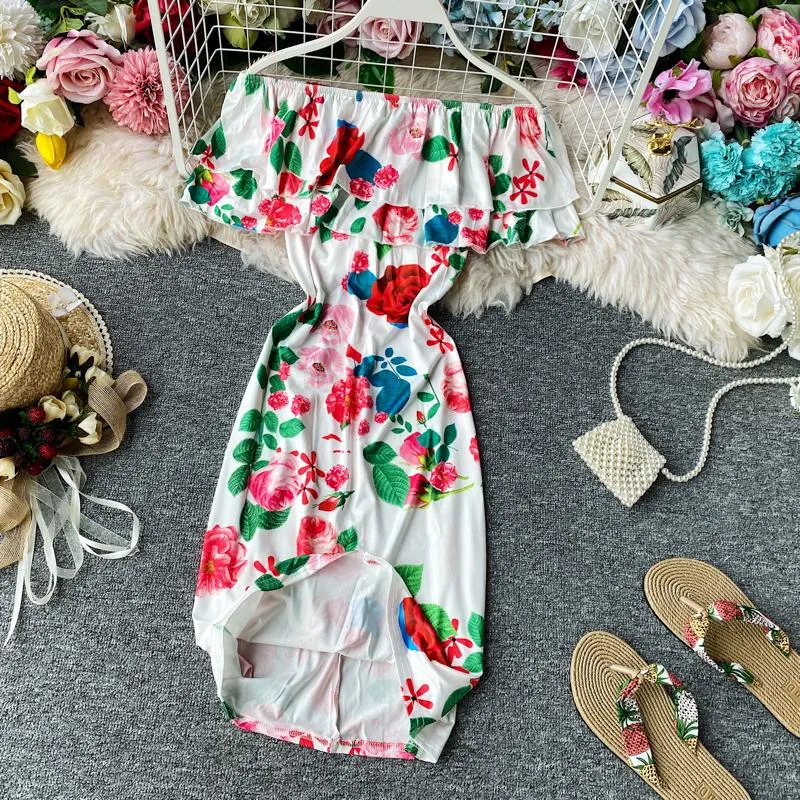 En billen kleden zomer Franse stijl één lijn schouder lotus bladrand vintage rozen zeehondjes strand rok dames badmode