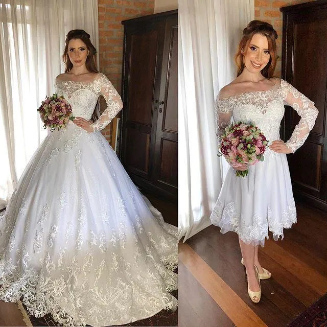 Vestido Nupcial Con Falda Desmontable, Vestido De Novia De Encaje