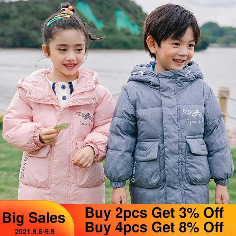 2021 Winter Boys Winter Jacket Hooded Girls Snowsuit Children Down Coat Parkas Boy Outerwear Thicken Kids Clothes 4-10 Years H0909