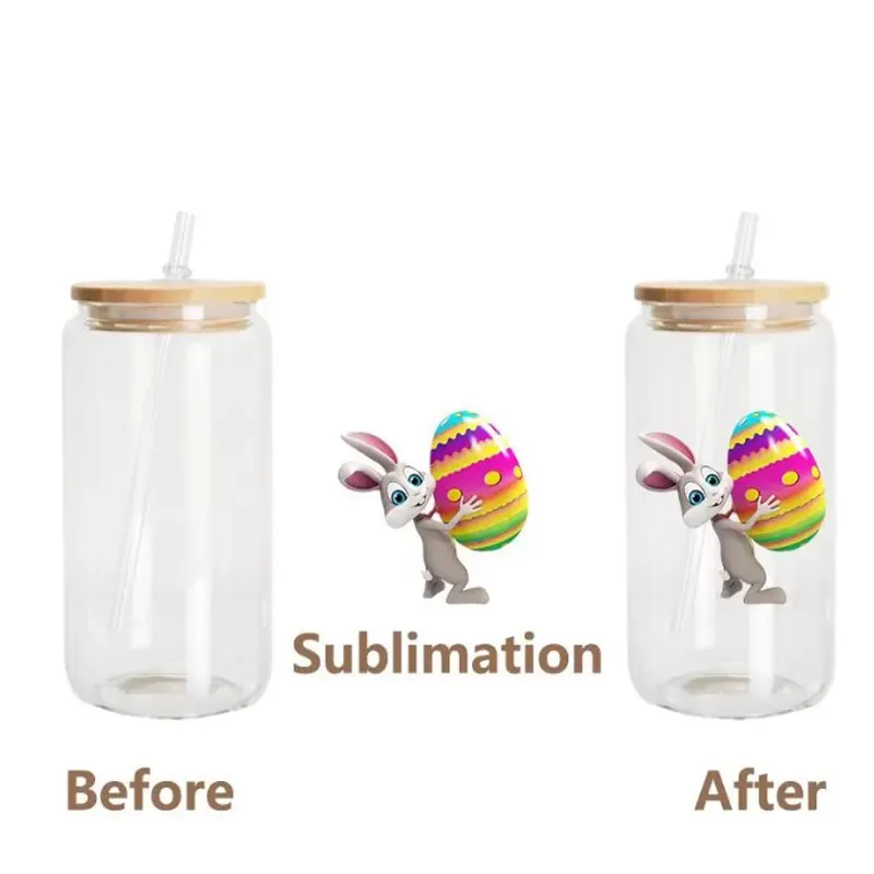 16oz Sublimation Clear Glass Tumbler 12oz Frosted Cola Can Bamboo Lid Beer Cocktail Cup Whiskey Coffee Mug Iced Tea Jar