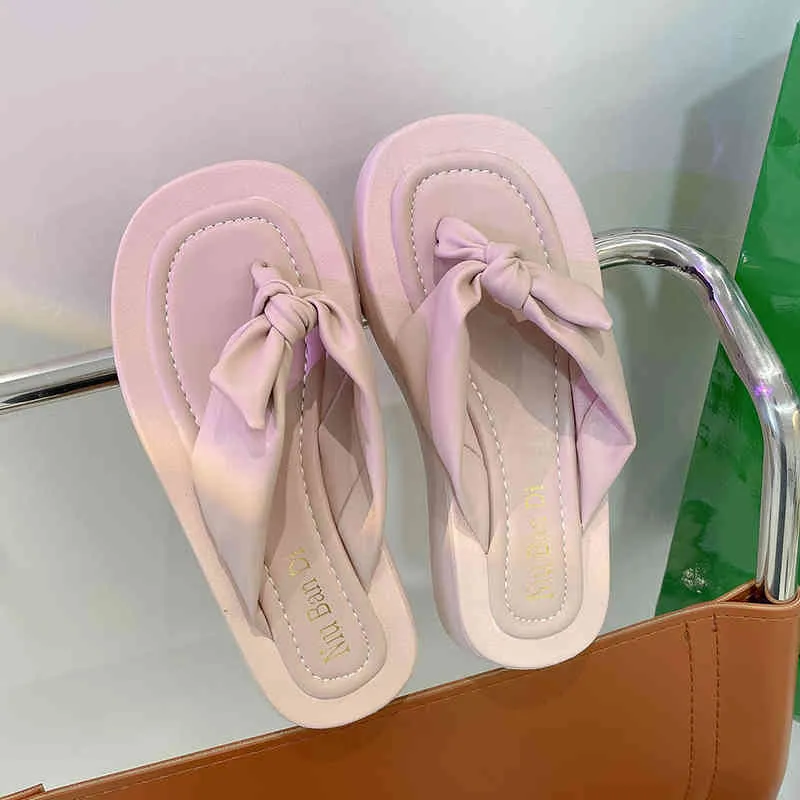 Women Thick Bottom Flip Flops Fashion Home Pleated Dign Slippers Casual Living Room Bedroom 2021 Summer Woman Sho