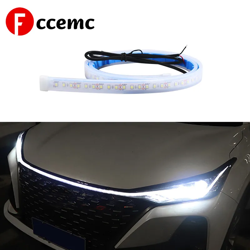 車の LED フードライトストリップ柔軟なホワイトランニングデイタイムライト装飾バックライト長い雰囲気ランプほとんどの車両 12V