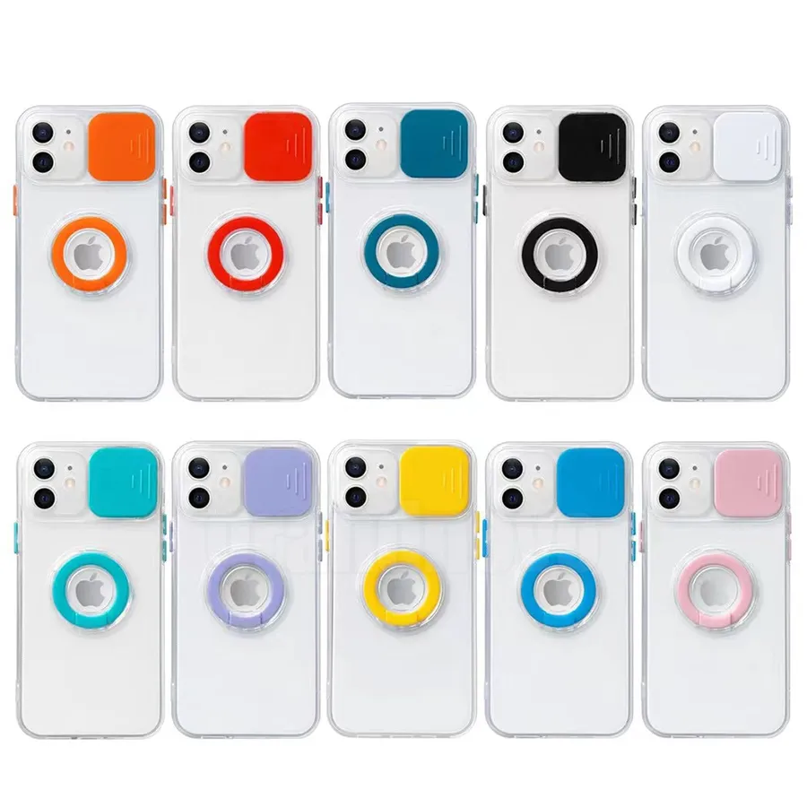 Handyhüllen für iPhone 14 Pro Max 13 Mini 12 11 XS XR X 8 7 Plus SE Candy Sliding Lens Camera Stoßfest Transparente, klare, harte Acrylabdeckung mit Ständerhalter