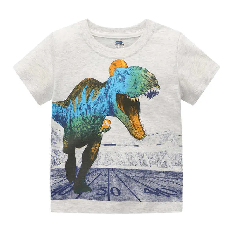 Jumping Metrów Dinozaurów Chłopcy T Koszulki Dla Letnich Bawełnianych Ubrania Zwierzęta Drukuj O-Neck Cute Descle's Tees Topy 210529