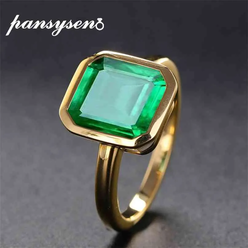 Pansysen 18K guldfärg Emerald Ringar för kvinnor Vintage Real Silver 925 Ring Mens Smycken Varumärken Årsdag Party Gift Partihandel 210610