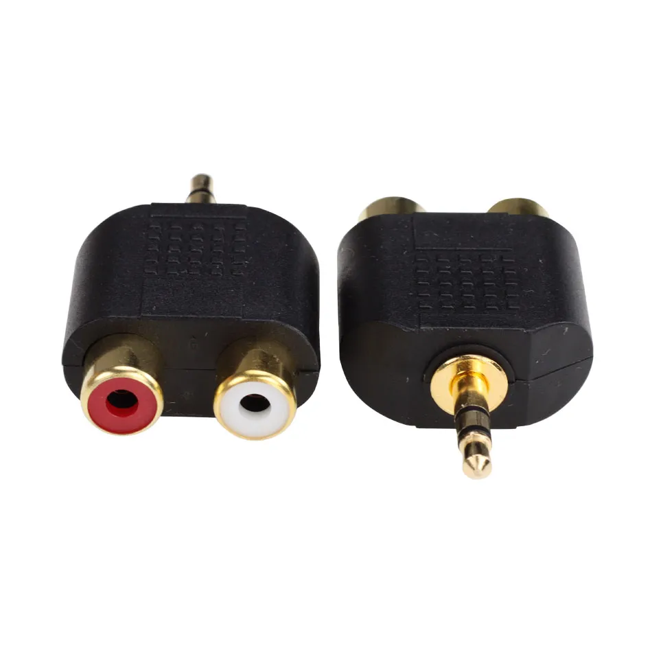 Conector chapado en oro Estéreo macho de 3,5 mm a 2 RCA Hembra Y Convertidor de adaptador de audio divisor